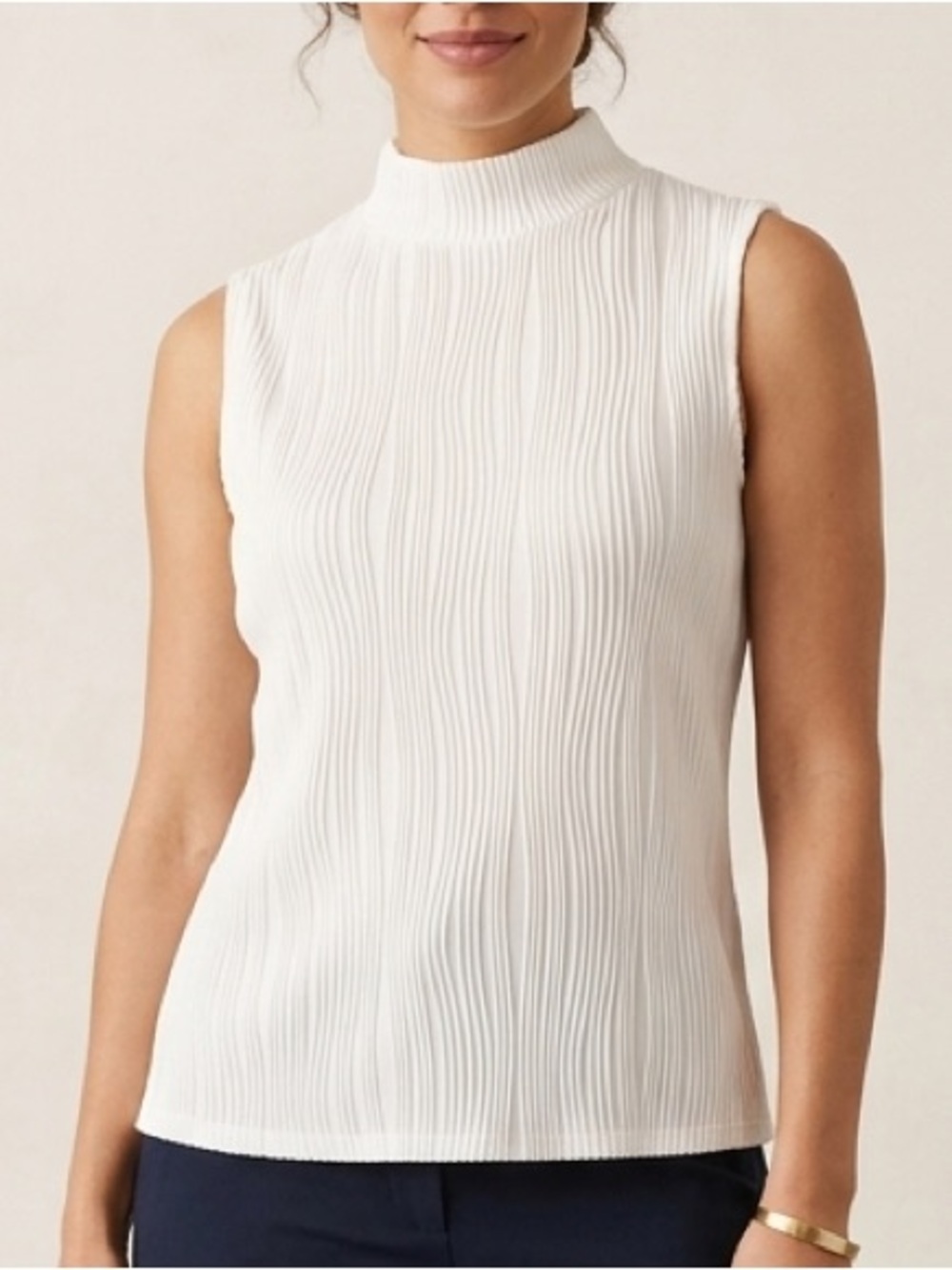 Robert Louis White Sleeveless Ribbed Mock Neck Tank